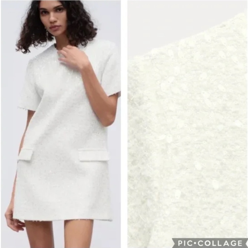 Zara White Sheath Mini Dress Crew Neck